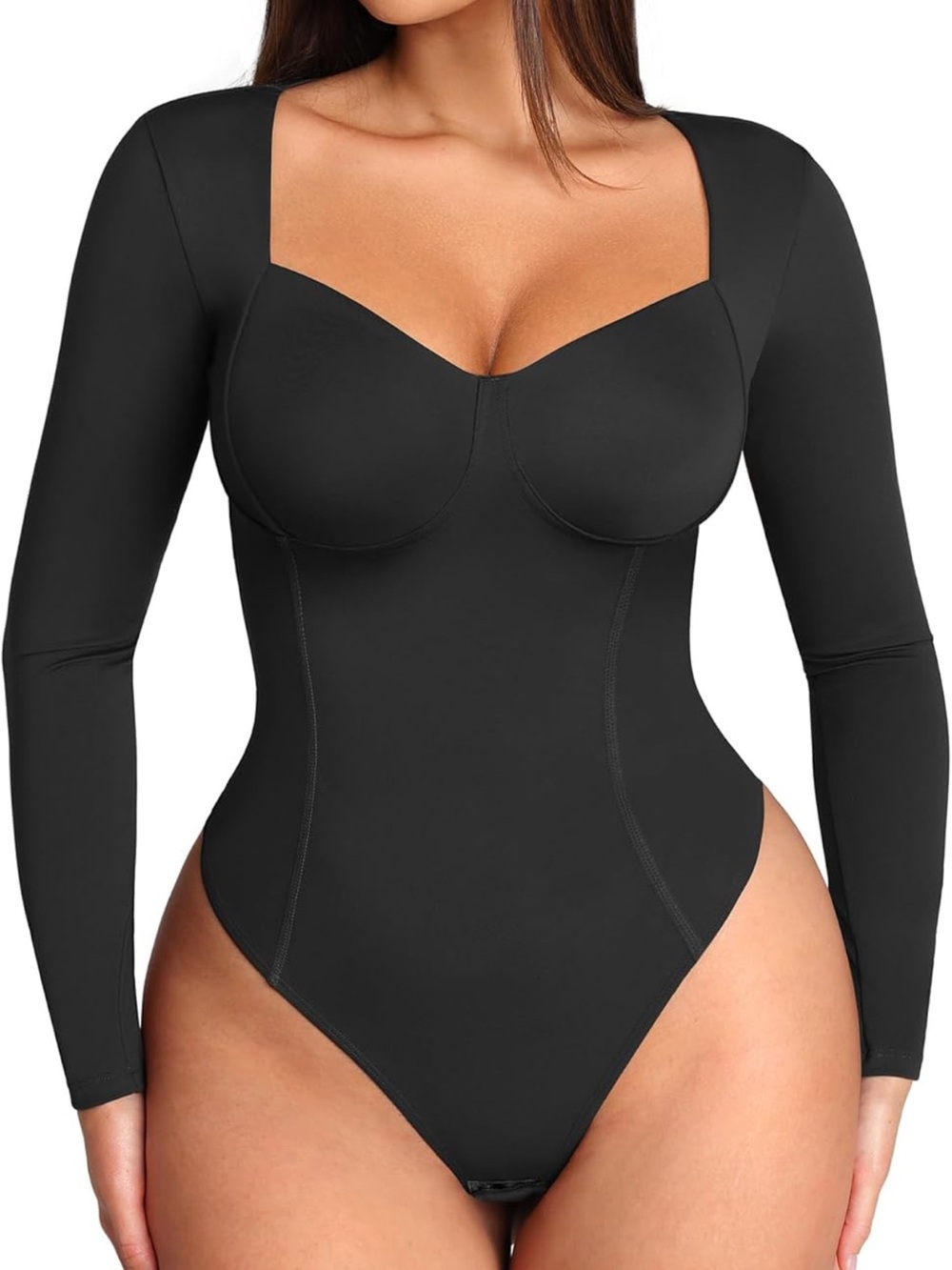 FeelinGirl Black Long Sleeve Shaping Bodysuit
